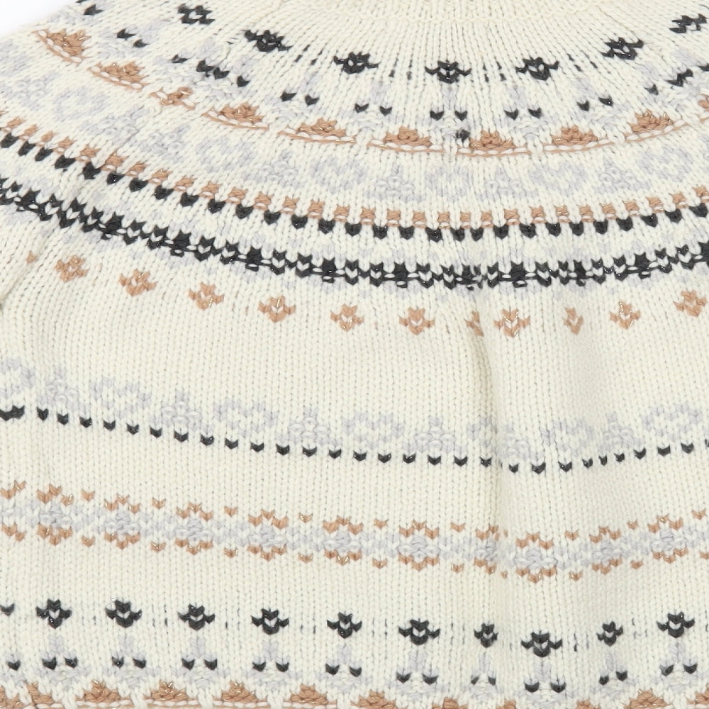 TU Womens Ivory Roll Neck Fair Isle Acrylic Pullover Jumper Size 8