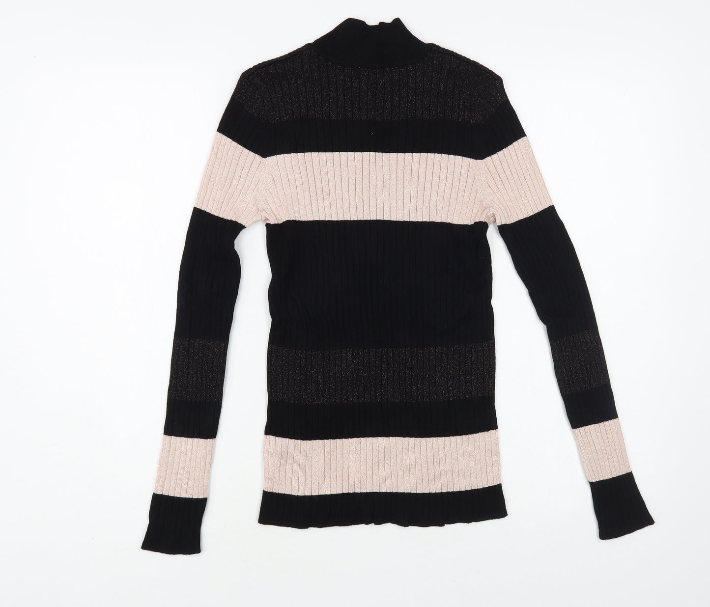 TU Womens Black Mock Neck Striped Viscose Pullover Jumper Size 10