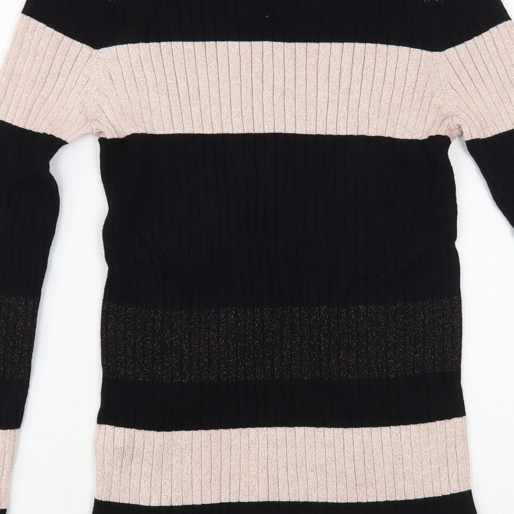 TU Womens Black Mock Neck Striped Viscose Pullover Jumper Size 10
