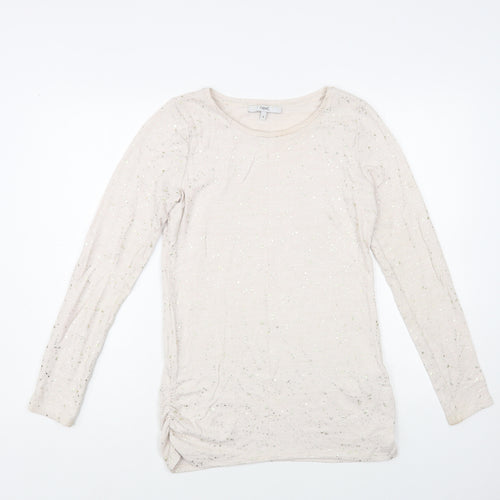 NEXT Womens Beige Boat Neck Geometric Viscose Pullover Jumper Size 8 - Golden Specs