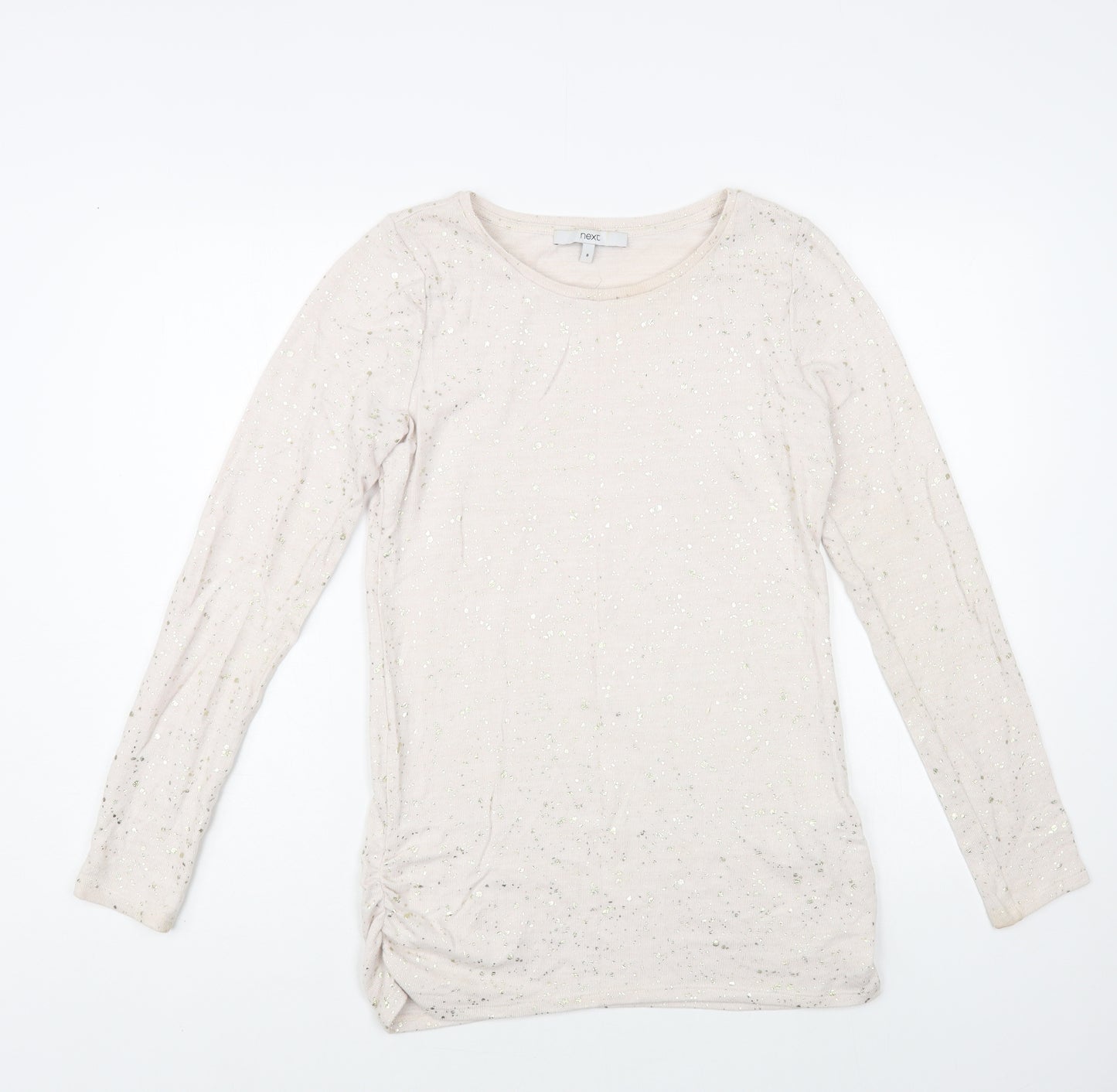 NEXT Womens Beige Boat Neck Geometric Viscose Pullover Jumper Size 8 - Golden Specs