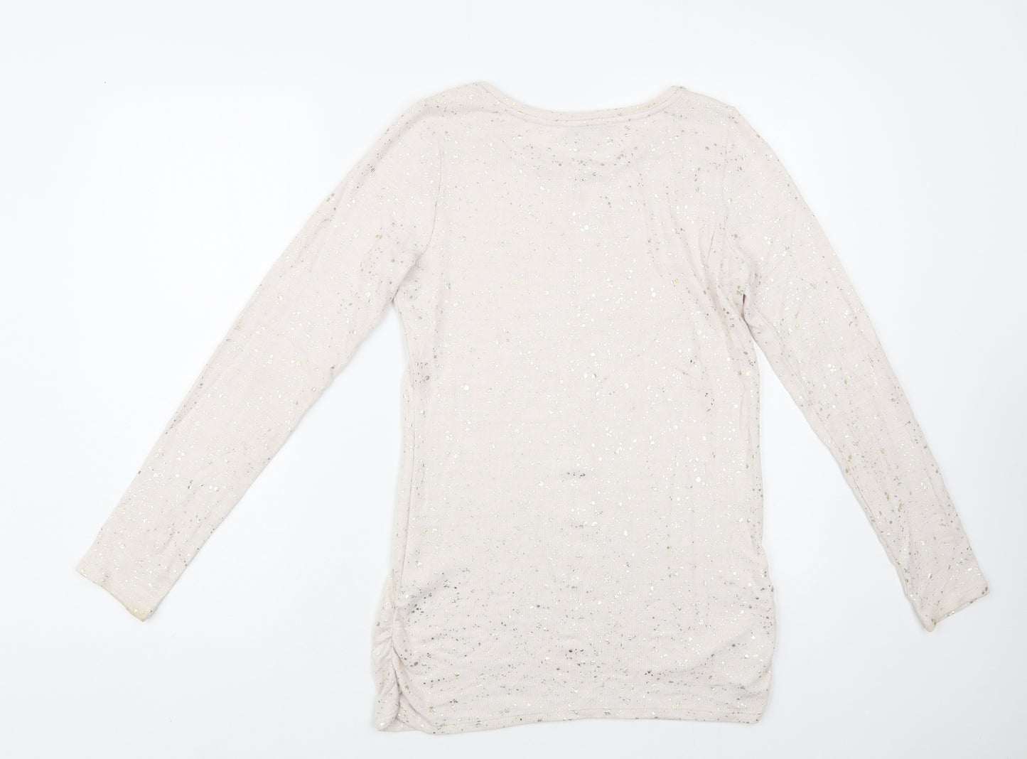 NEXT Womens Beige Boat Neck Geometric Viscose Pullover Jumper Size 8 - Golden Specs