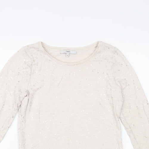 NEXT Womens Beige Boat Neck Geometric Viscose Pullover Jumper Size 8 - Golden Specs