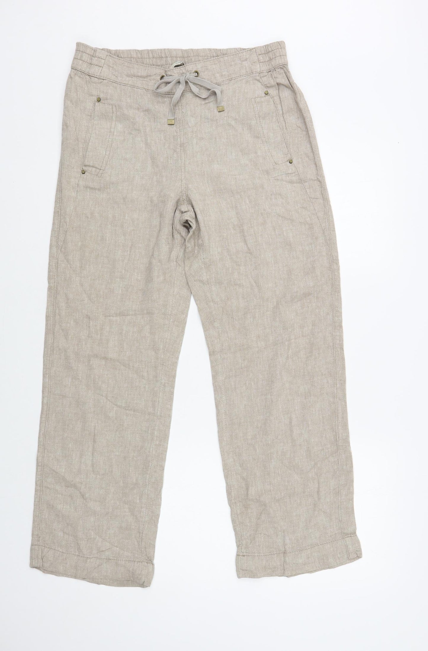 George Womens Beige Linen Trousers Size 10 L28 in Regular Drawstring