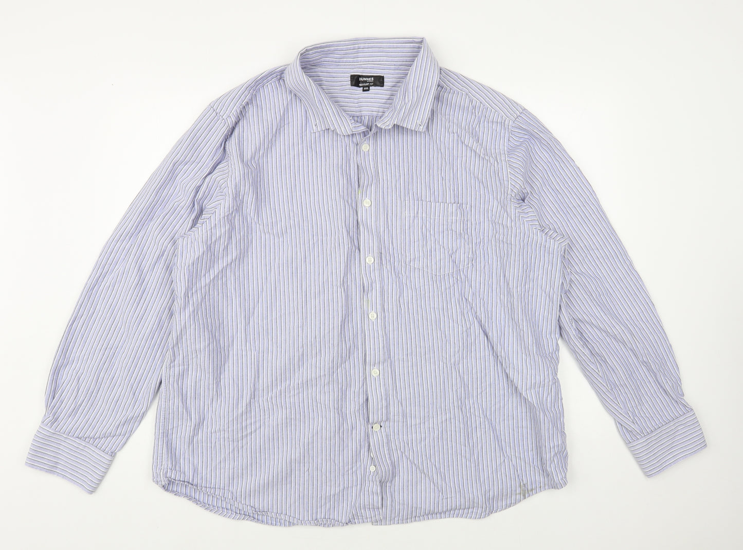 Dunnes Stores Mens Blue Striped Cotton Button-Up Size 3XL Collared Button