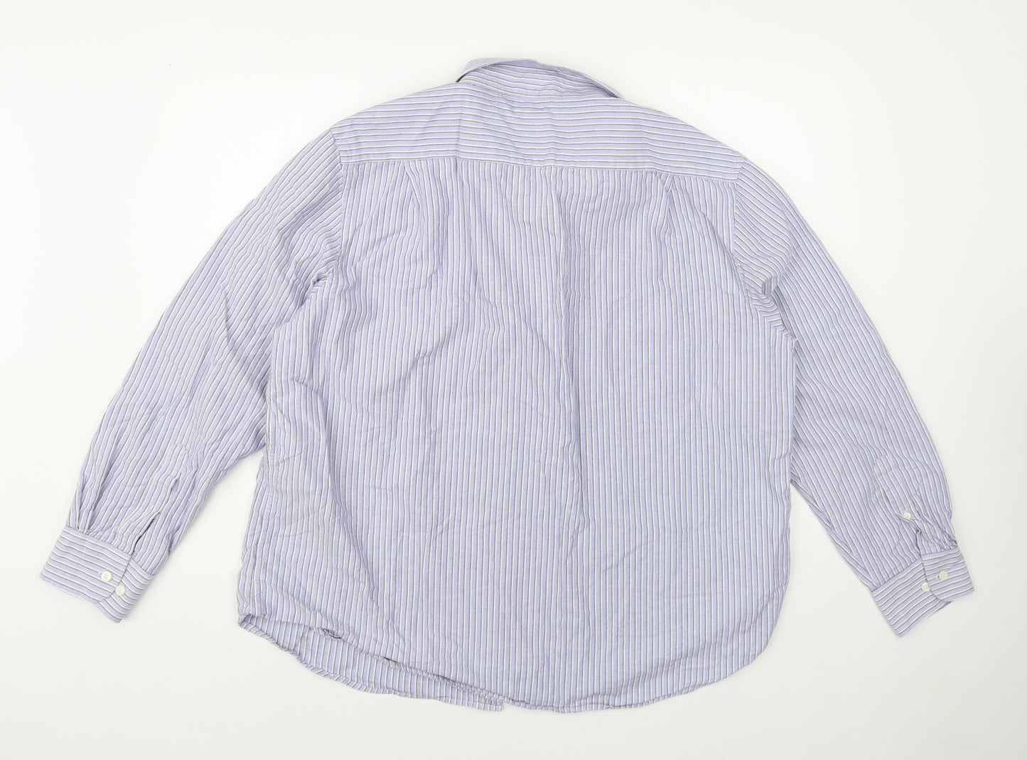 Dunnes Stores Mens Blue Striped Cotton Button-Up Size 3XL Collared Button