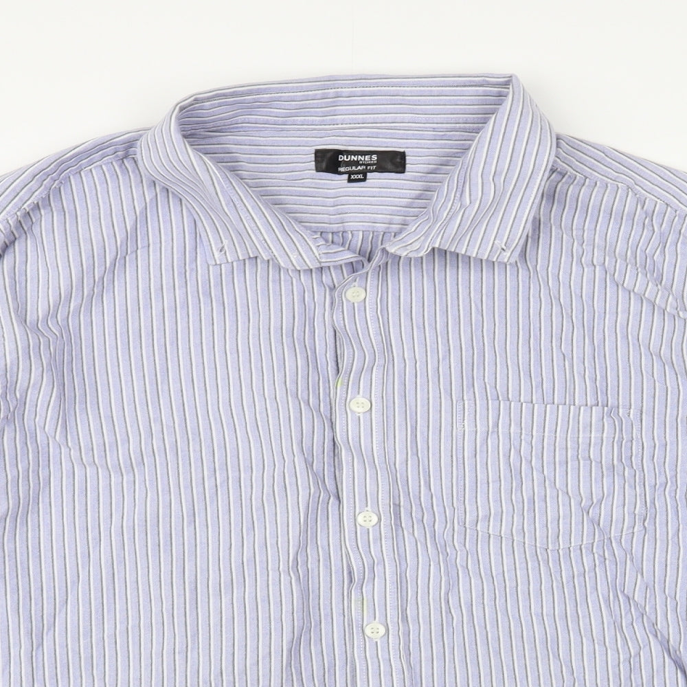 Dunnes Stores Mens Blue Striped Cotton Button-Up Size 3XL Collared Button