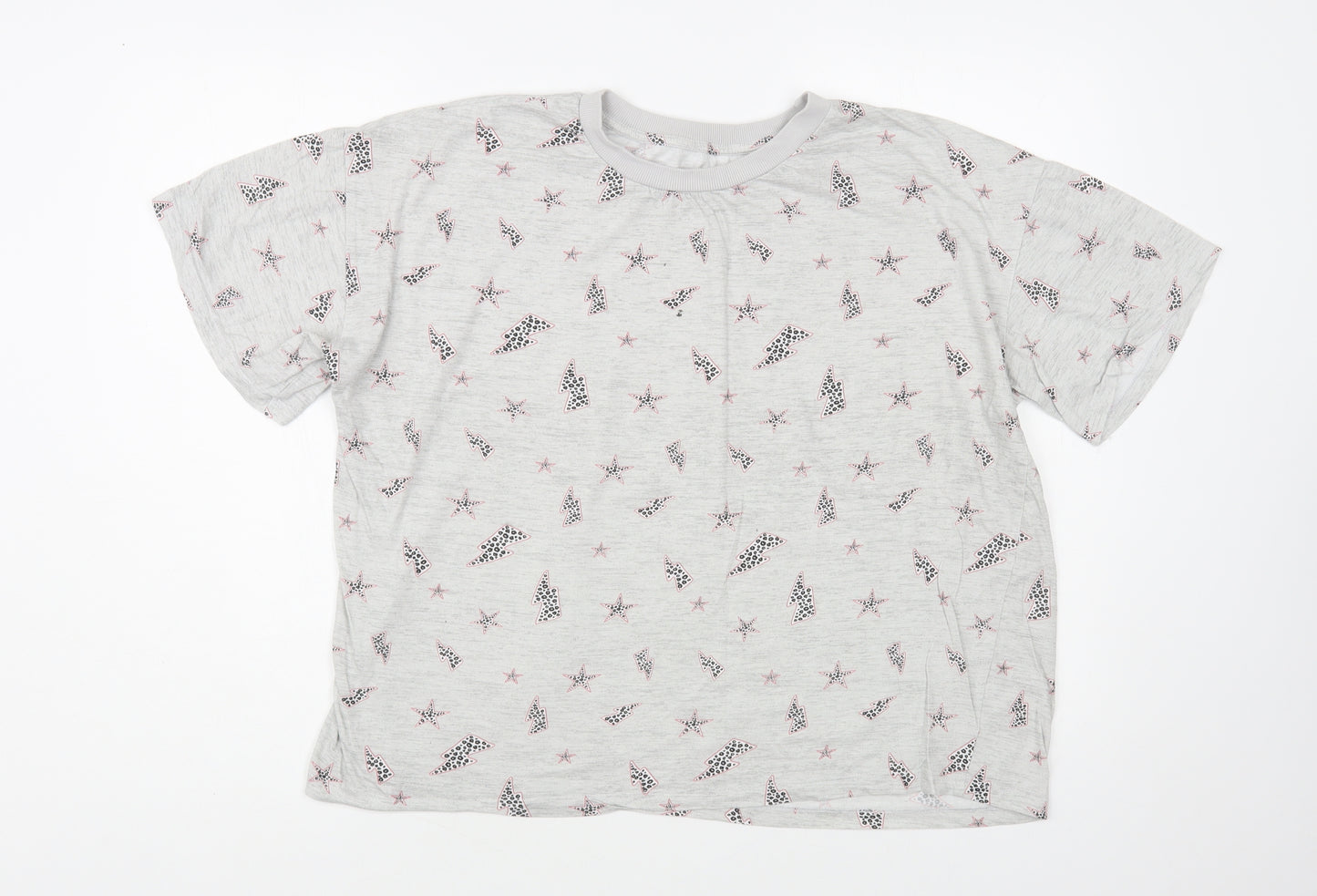 Dunnes Stores Womens Grey Geometric Cotton Basic T-Shirt Size M Crew Neck - Lightning Bolts