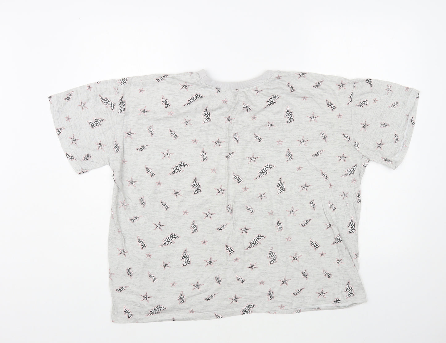 Dunnes Stores Womens Grey Geometric Cotton Basic T-Shirt Size M Crew Neck - Lightning Bolts