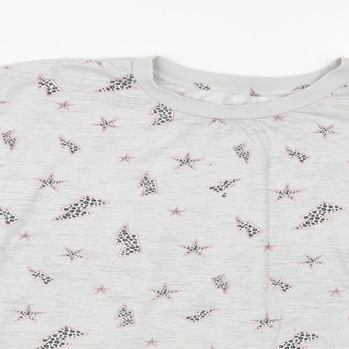 Dunnes Stores Womens Grey Geometric Cotton Basic T-Shirt Size M Crew Neck - Lightning Bolts
