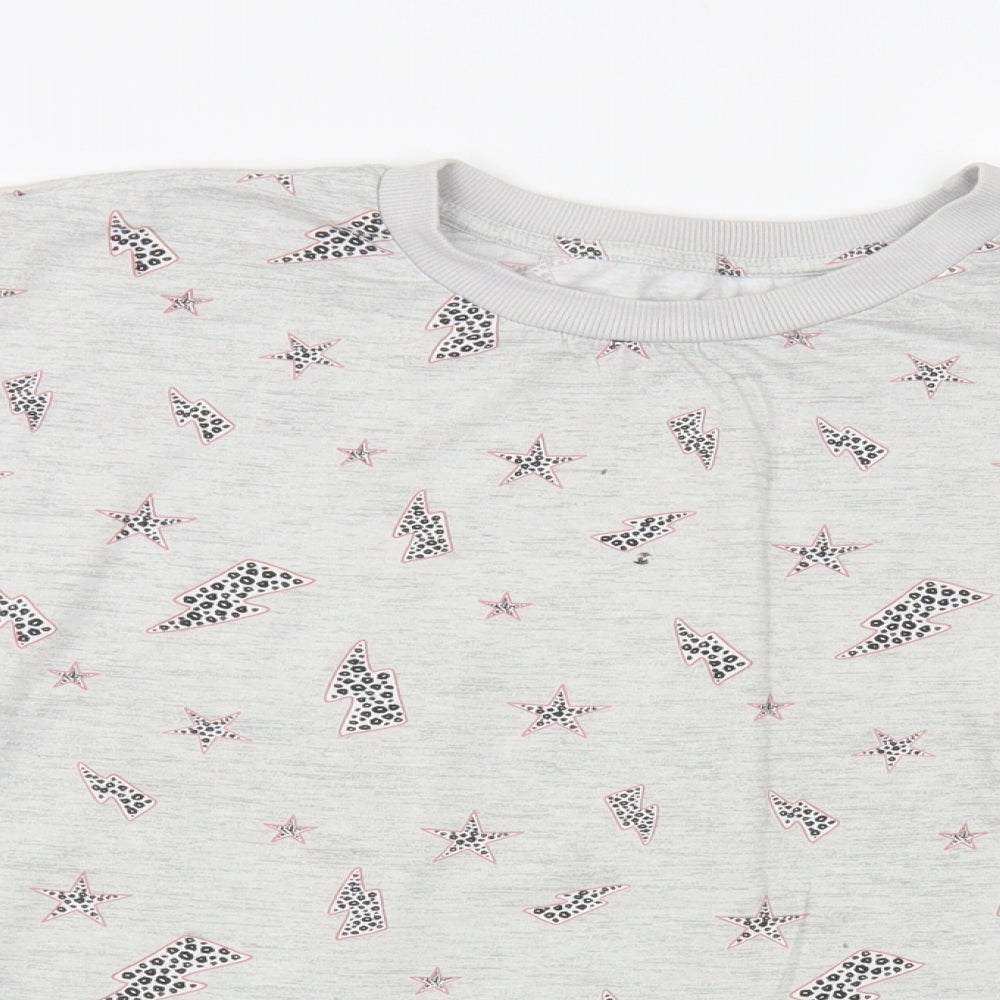 Dunnes Stores Womens Grey Geometric Cotton Basic T-Shirt Size M Crew Neck - Lightning Bolts