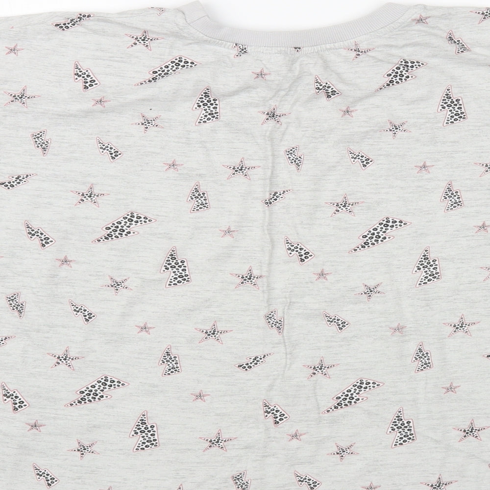 Dunnes Stores Womens Grey Geometric Cotton Basic T-Shirt Size M Crew Neck - Lightning Bolts
