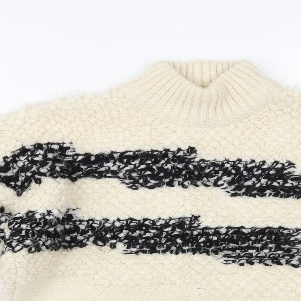 TU Womens Ivory Mock Neck Striped Acrylic Pullover Jumper Size 8