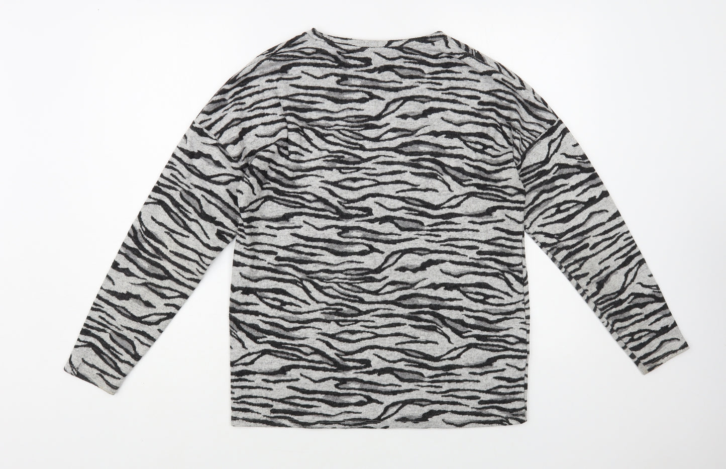 NEXT Womens Grey Crew Neck Animal Print Polyester Pullover Jumper Size 8