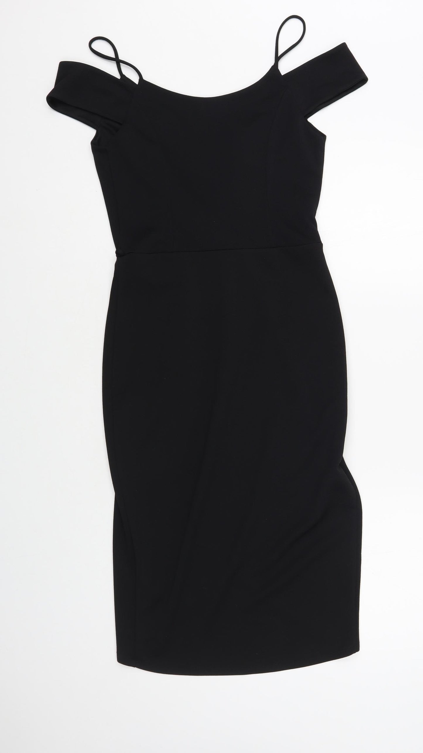 Miss Selfridge Womens Black Polyester Pencil Dress Size 8 V-Neck Pullover