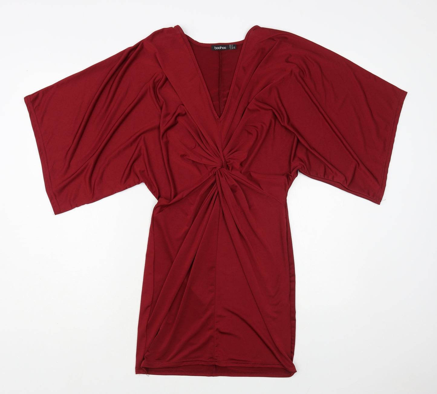 Boohoo Womens Red Polyester Pencil Dress Size 12 V-Neck Pullover