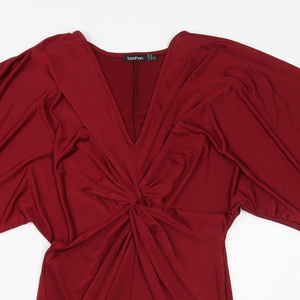 Boohoo Womens Red Polyester Pencil Dress Size 12 V-Neck Pullover