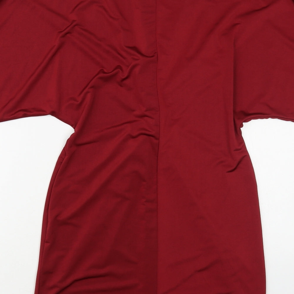 Boohoo Womens Red Polyester Pencil Dress Size 12 V-Neck Pullover