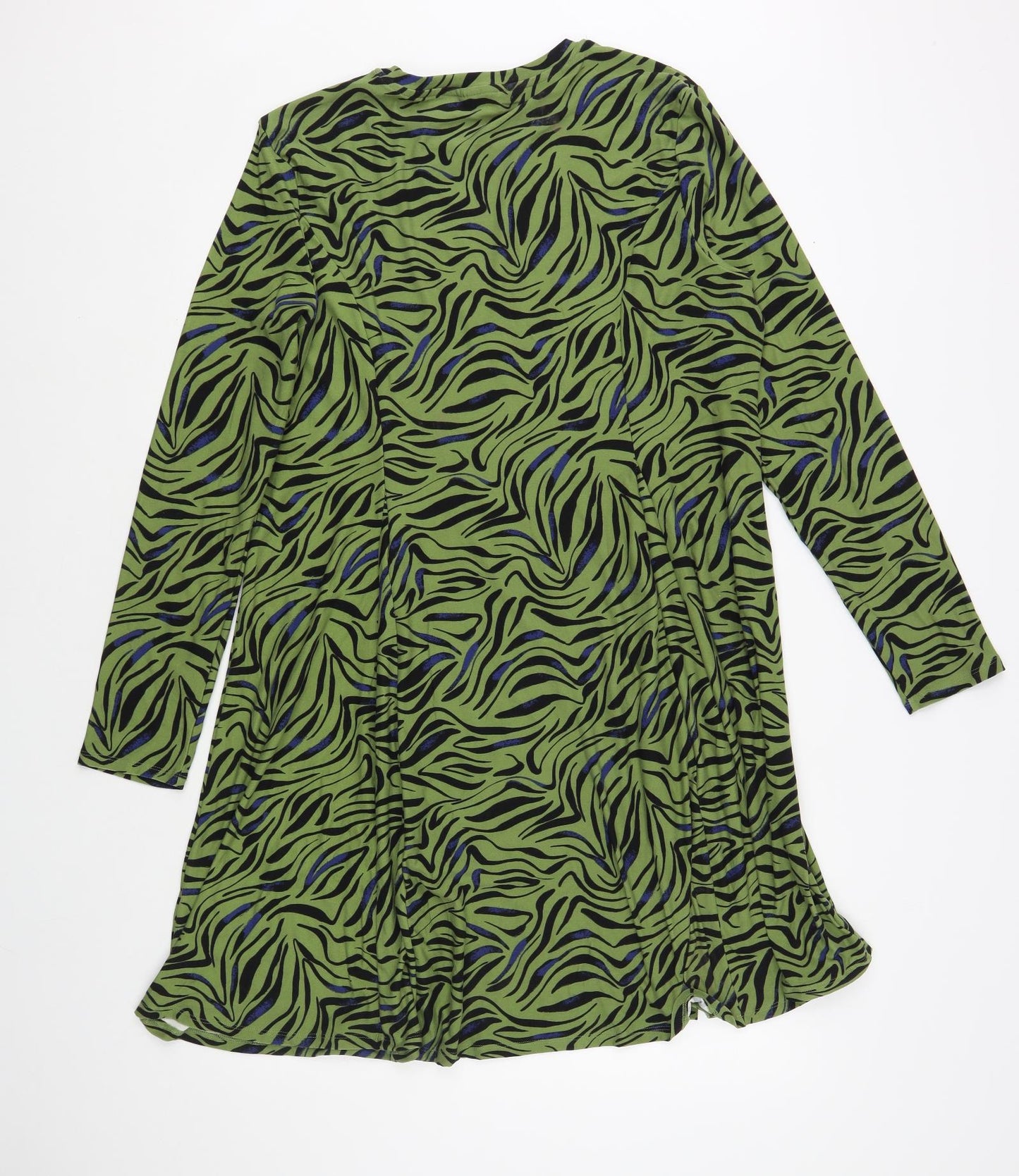 Primark Womens Green Animal Print Polyester Skater Dress Size XL Crew Neck Pullover