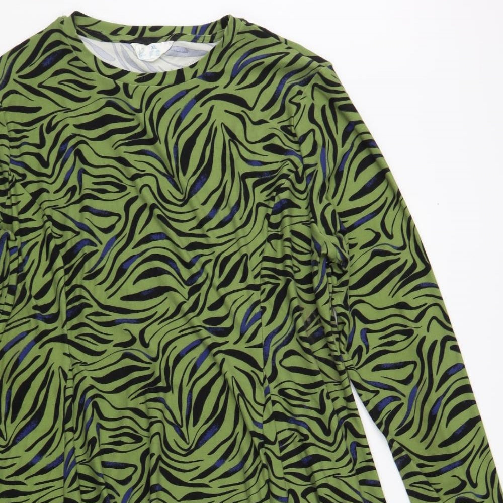 Primark Womens Green Animal Print Polyester Skater Dress Size XL Crew Neck Pullover