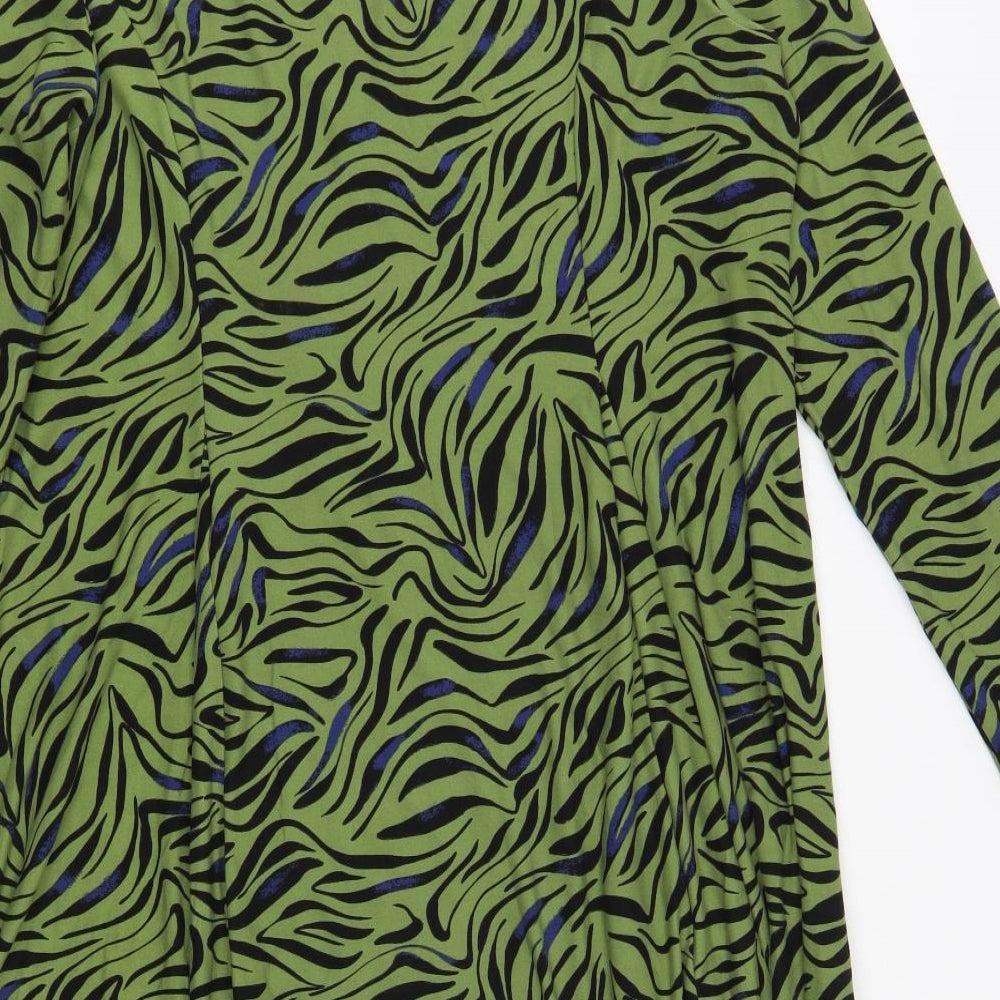 Primark Womens Green Animal Print Polyester Skater Dress Size XL Crew Neck Pullover