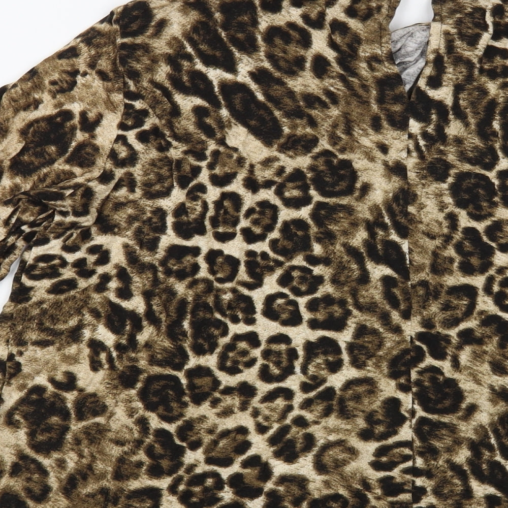 New Look Womens Brown Animal Print Viscose Basic Blouse Size 16 High Neck