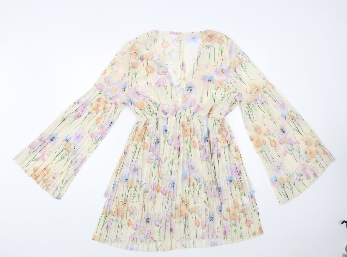 SheIn Womens Brown Floral Polyester Fit & Flare Size L V-Neck Button