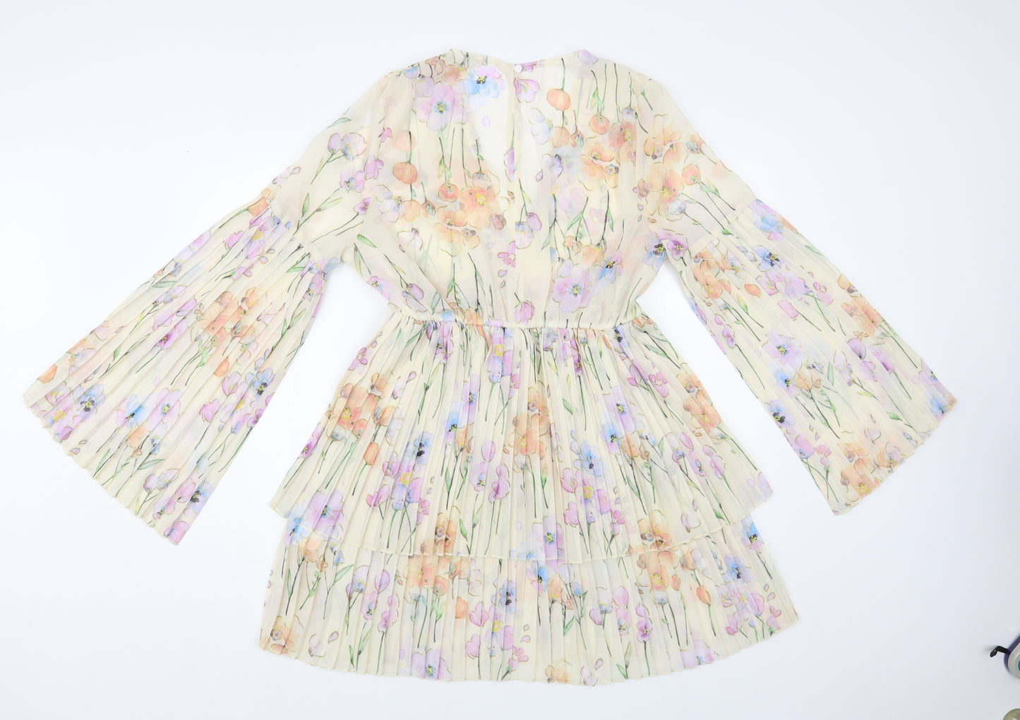 SheIn Womens Brown Floral Polyester Fit & Flare Size L V-Neck Button