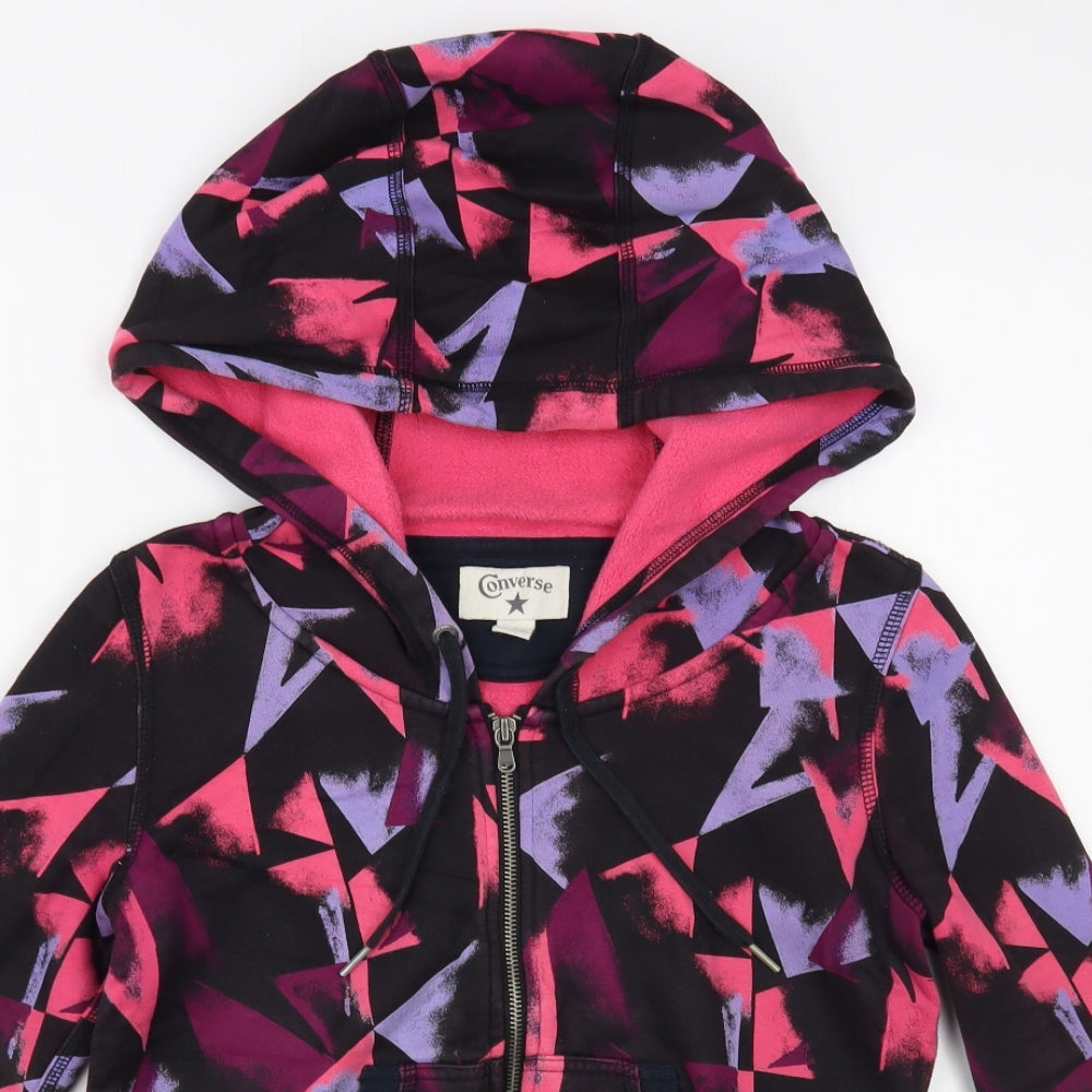 Converse Womens Multicoloured Geometric Cotton Full Zip Hoodie Size S Zip