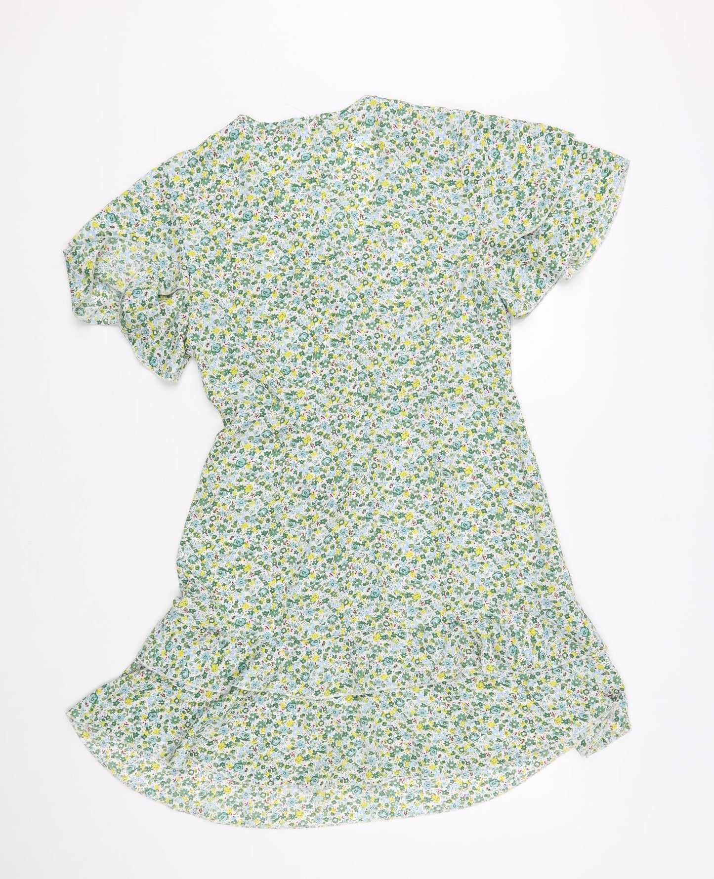 SheIn Womens Green Floral Polyester Fit & Flare Size L V-Neck Zip