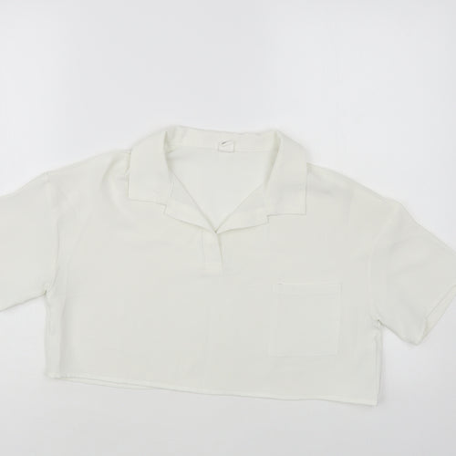 SheIn Girls White Polyester Cropped Blouse Size 11-12 Years Collared Pullover