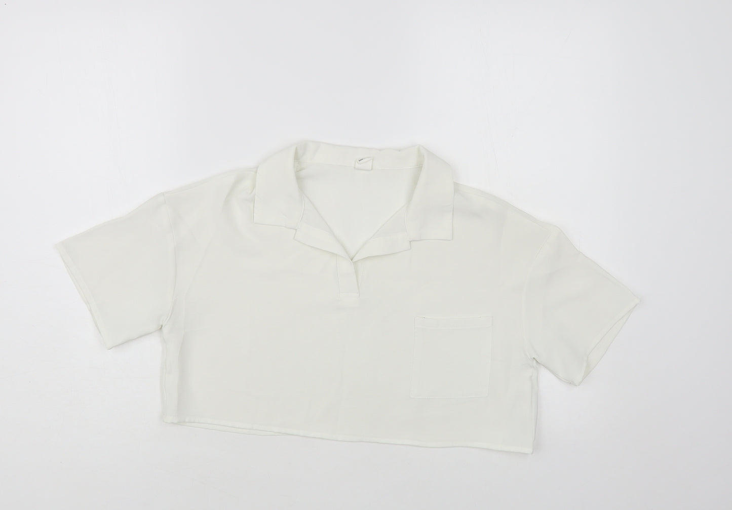 SheIn Girls White Polyester Cropped Blouse Size 11-12 Years Collared Pullover