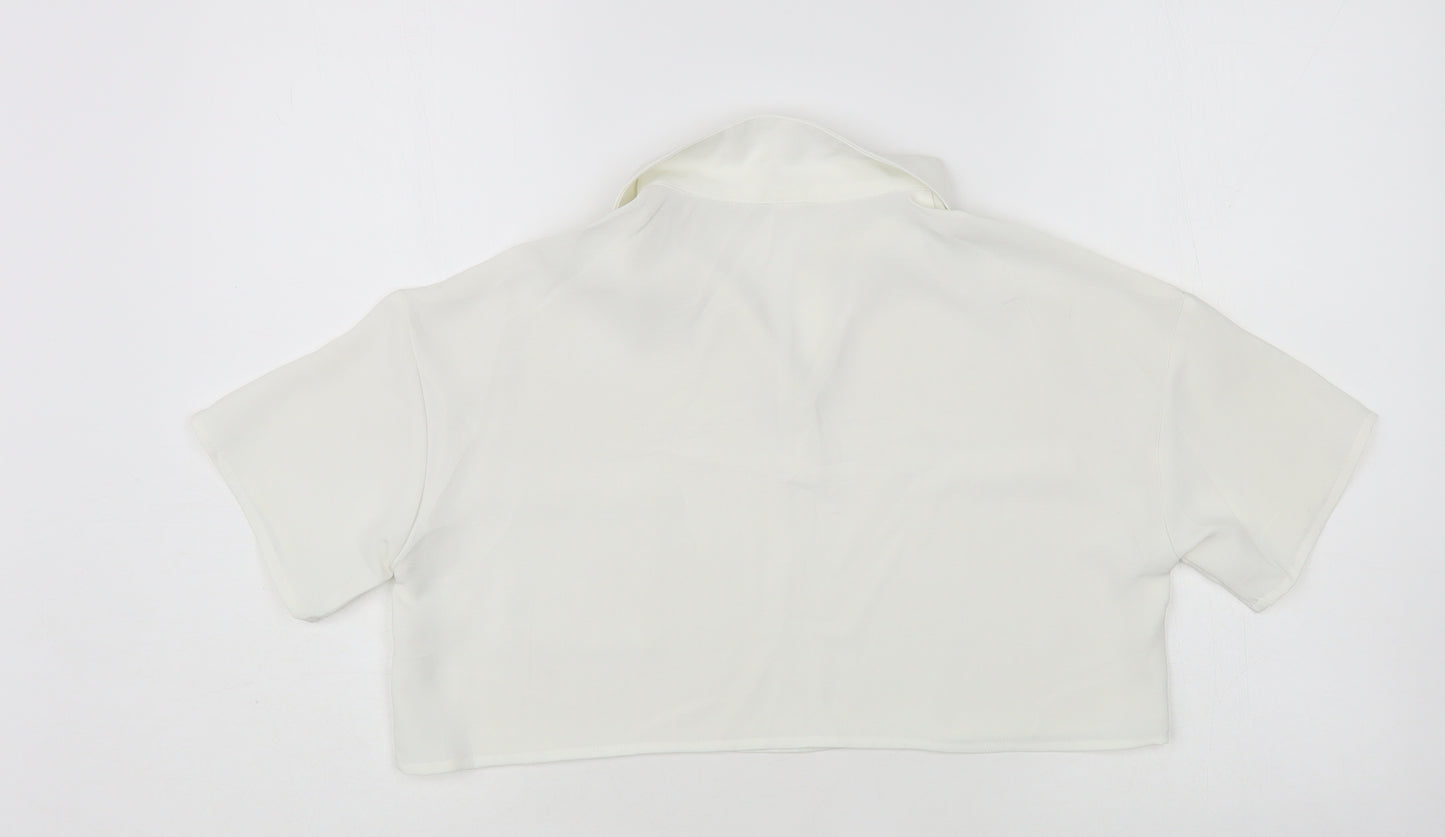 SheIn Girls White Polyester Cropped Blouse Size 11-12 Years Collared Pullover