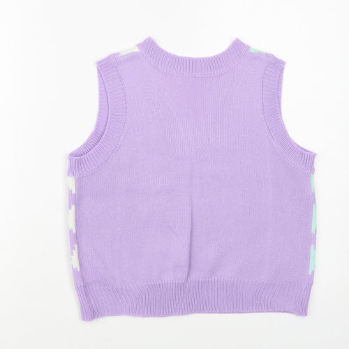SheIn Girls Purple V-Neck Argyle/Diamond Acrylic Vest Jumper Size 11-12 Years Pullover