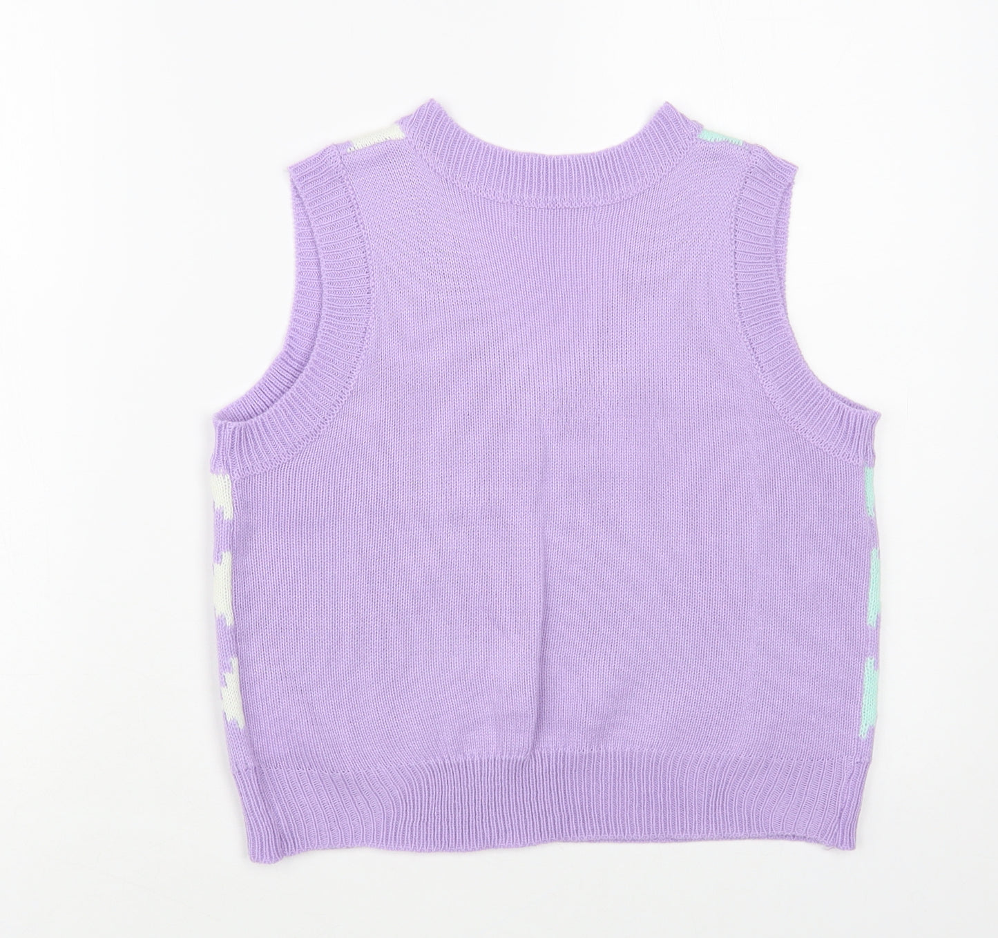 SheIn Girls Purple V-Neck Argyle/Diamond Acrylic Vest Jumper Size 11-12 Years Pullover