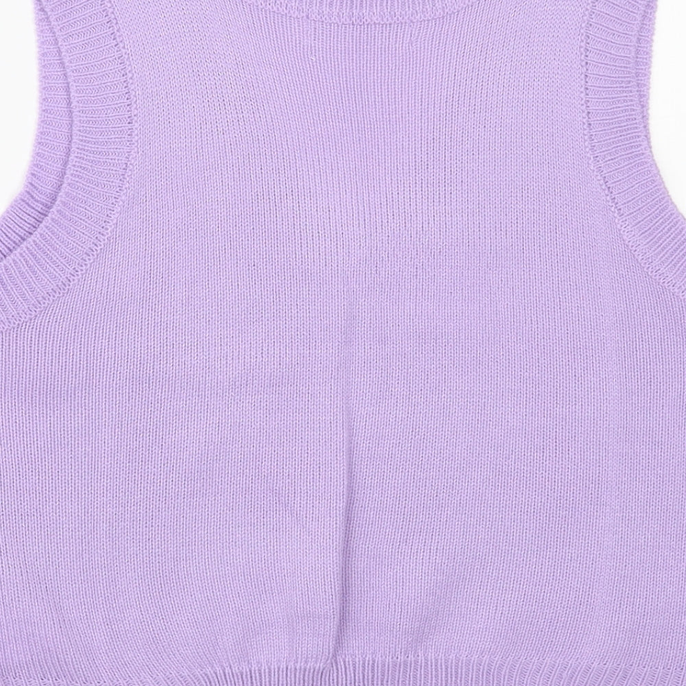 SheIn Girls Purple V-Neck Argyle/Diamond Acrylic Vest Jumper Size 11-12 Years Pullover