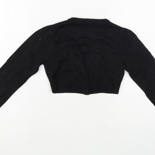 George Girls Black V-Neck Acrylic Shrug Jumper Size 7-8 Years Button