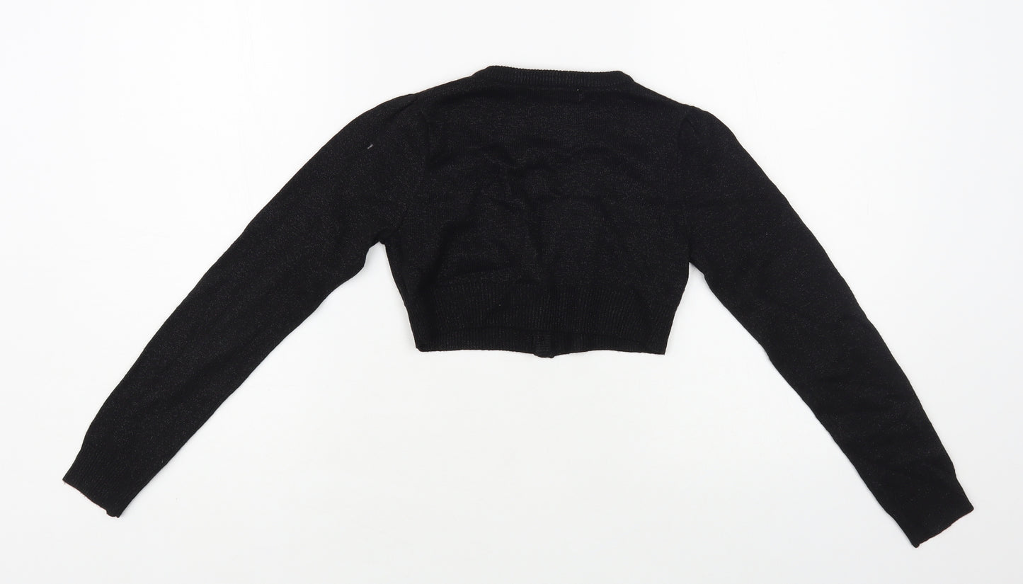 George Girls Black V-Neck Acrylic Shrug Jumper Size 7-8 Years Button