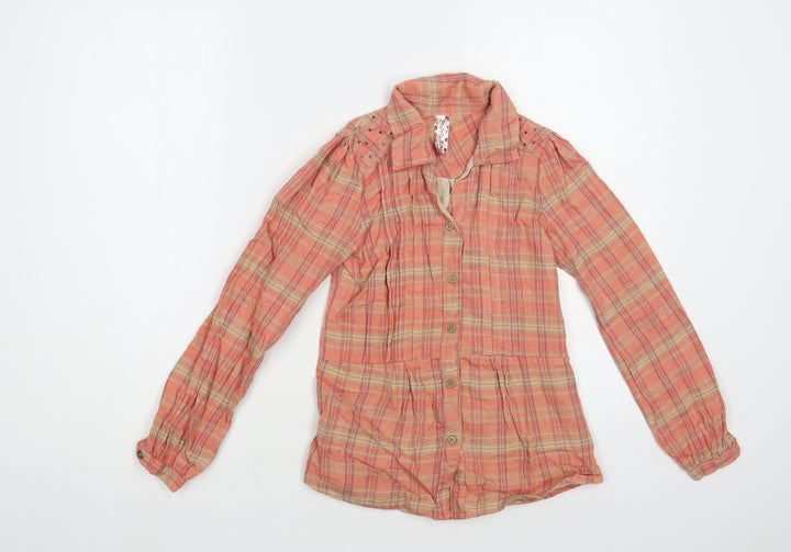 Dunnes Stores Girls Pink Plaid Cotton Basic Button-Up Size 9 Years Collared Button
