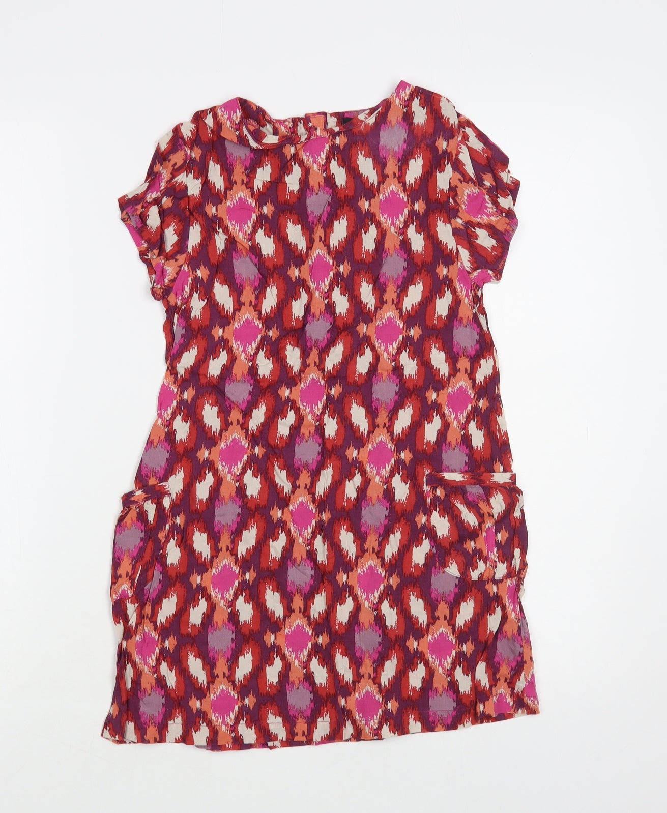 George Girls Purple Geometric Viscose Shift Size 8-9 Years Round Neck Button