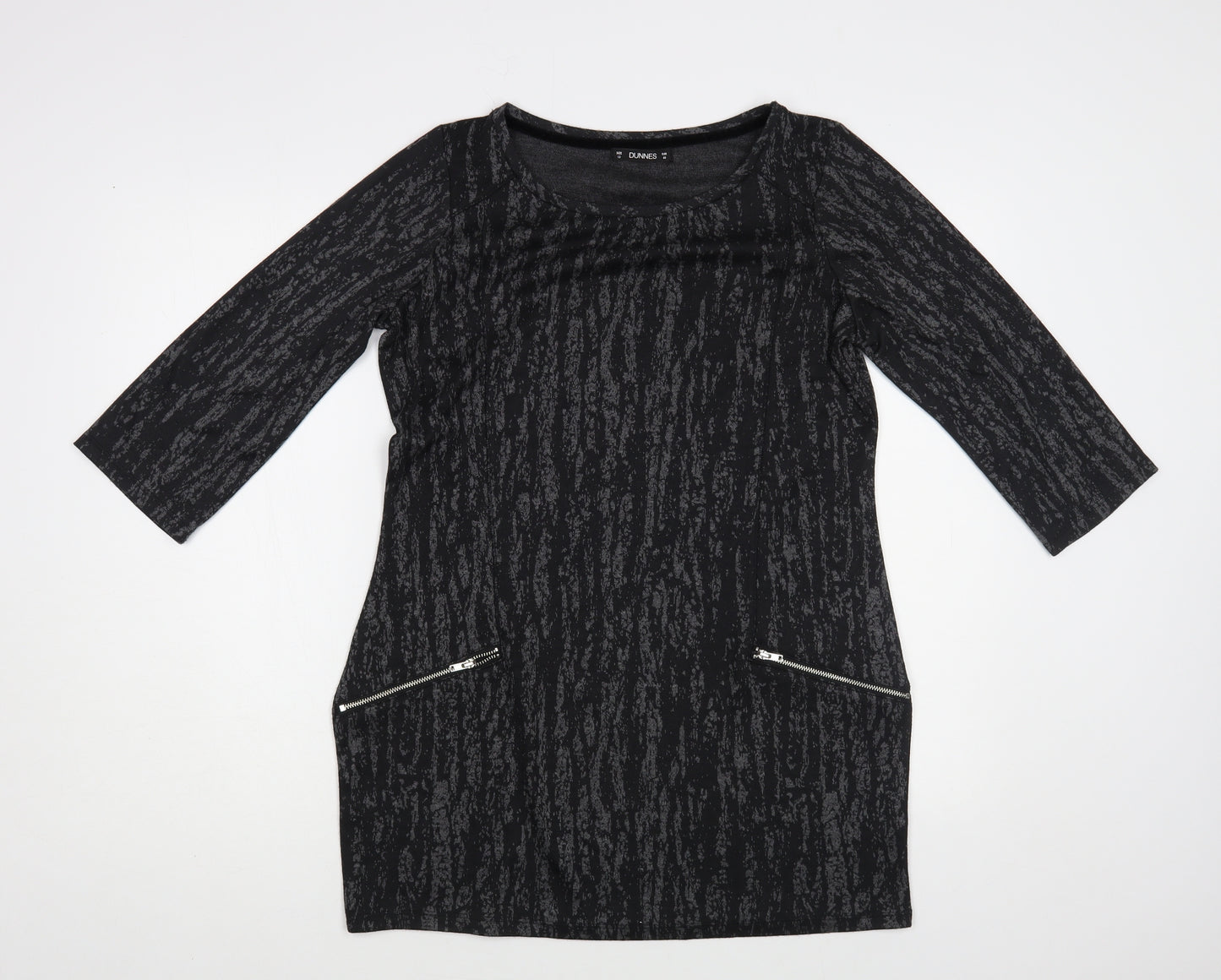 Dunnes Stores Womens Black Polyester Tunic Blouse Size 12 Boat Neck