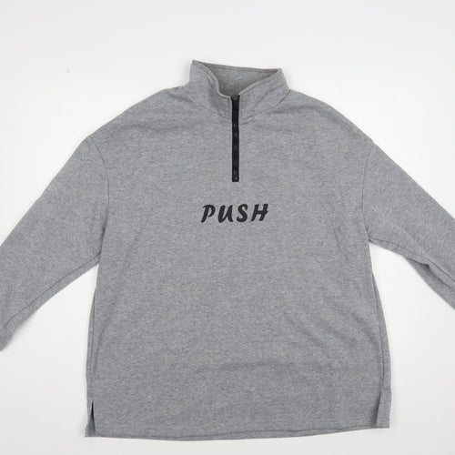 SheIn Womens Grey Cotton Pullover Sweatshirt Size M Zip - Push
