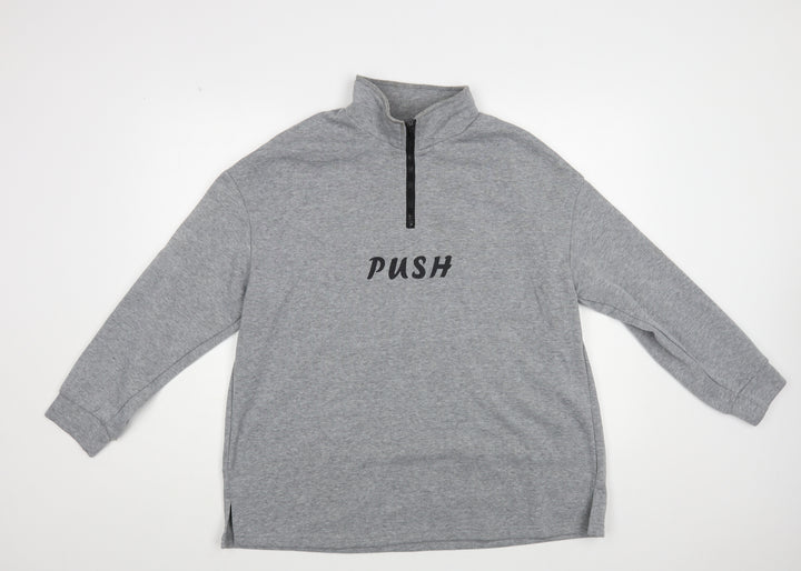 SheIn Womens Grey Cotton Pullover Sweatshirt Size M Zip - Push