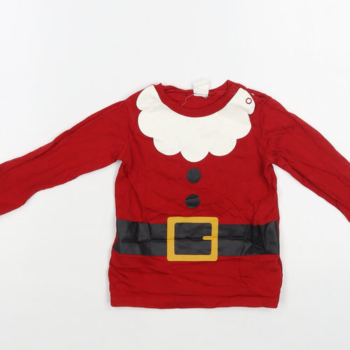 H&M Baby Red Cotton Pullover T-Shirt Size 12-18 Months Crew Neck Snap - Santa