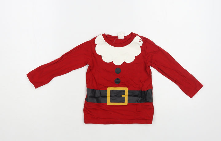 H&M Baby Red Cotton Pullover T-Shirt Size 12-18 Months Crew Neck Snap - Santa