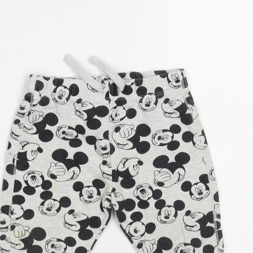 F&F Baby Grey Geometric Cotton Jogger Trousers Size 12-18 Months Drawstring - Mickey Mouse