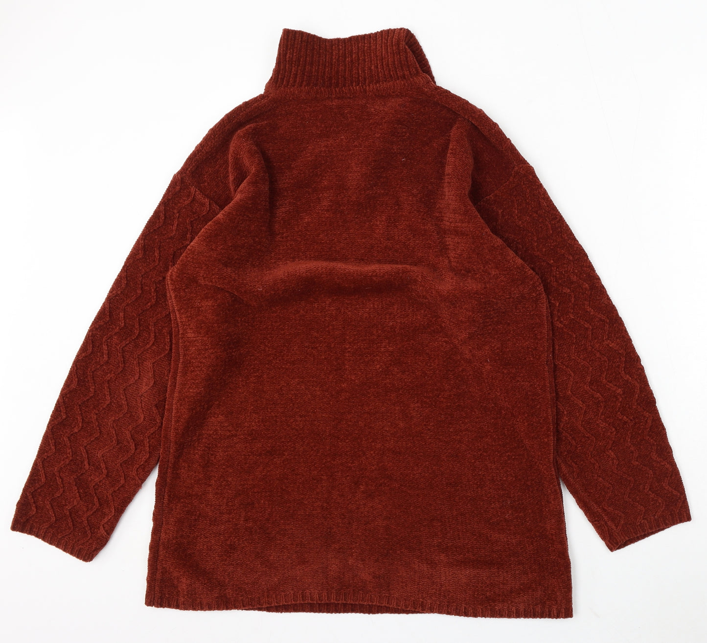 Abstract Womens Brown Collared Acrylic Pullover Jumper Size S
