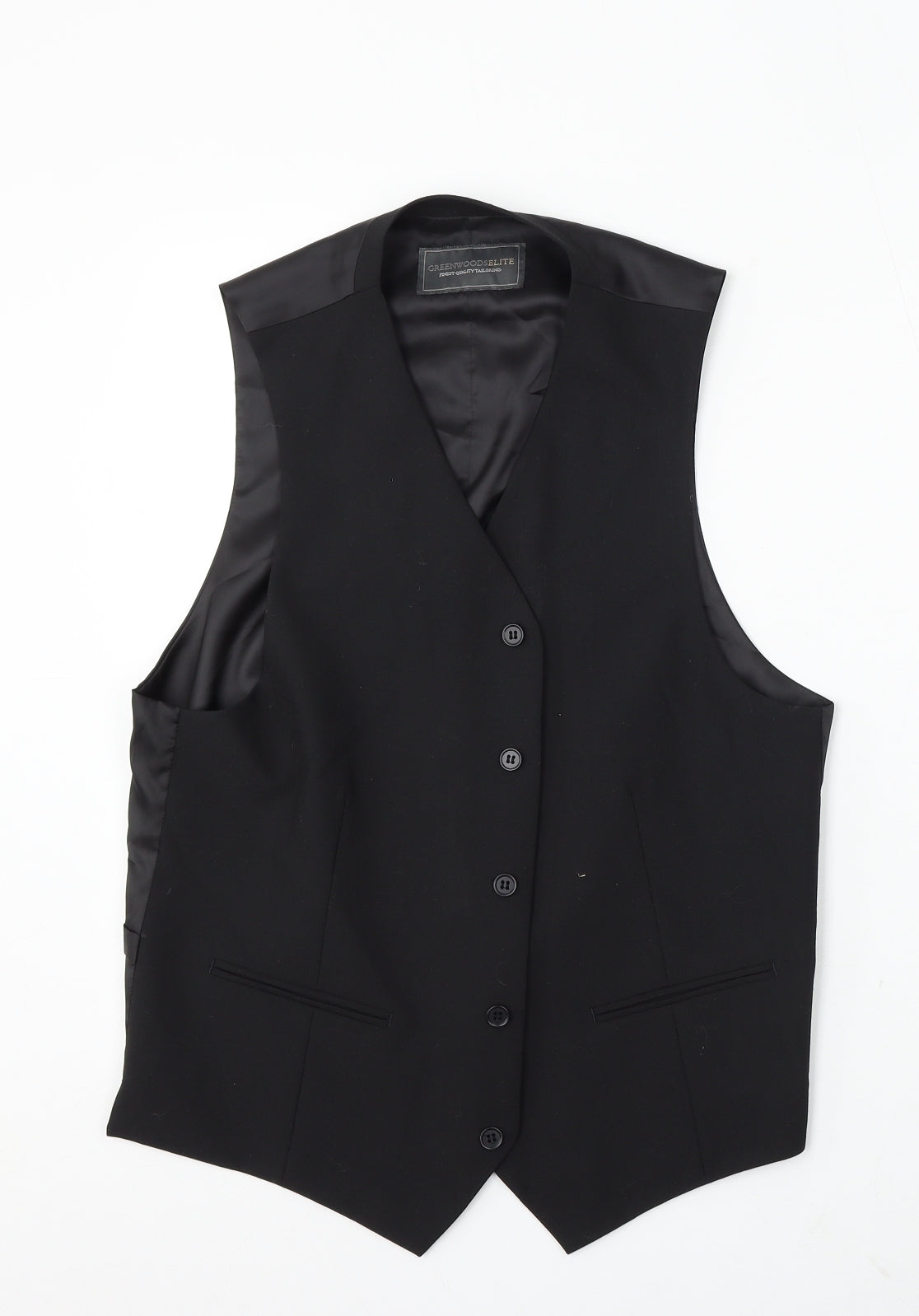 Greenwoods Elite Mens Black Polyester Jacket Suit Waistcoat Size M