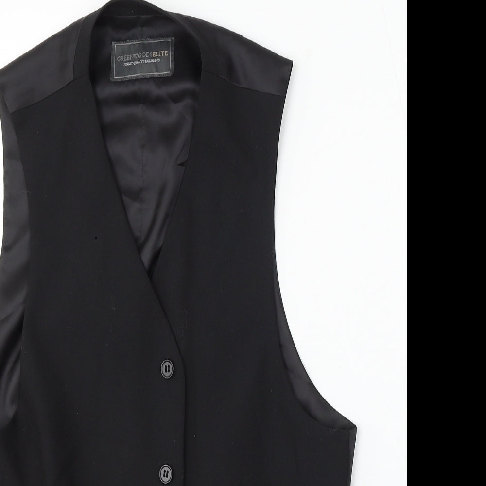Greenwoods Elite Mens Black Polyester Jacket Suit Waistcoat Size M