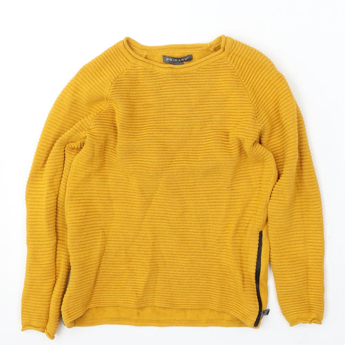 Primark Girls Yellow Round Neck Cotton Pullover Jumper Size 5-6 Years